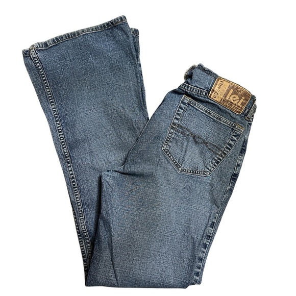 VINTAGE Y2K L.E.I. Frayed Raw Hem Low Rise Flared Light Wash Denim Jeans Sz. 9 - Picture 4 of 9